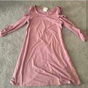 Pink Dress with shoulder cut-out, ruffles.